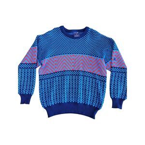 Vintage 80s Demetre Pure Virgin Wool Ski Sweater Zig Zag Made in USA Mens Medium